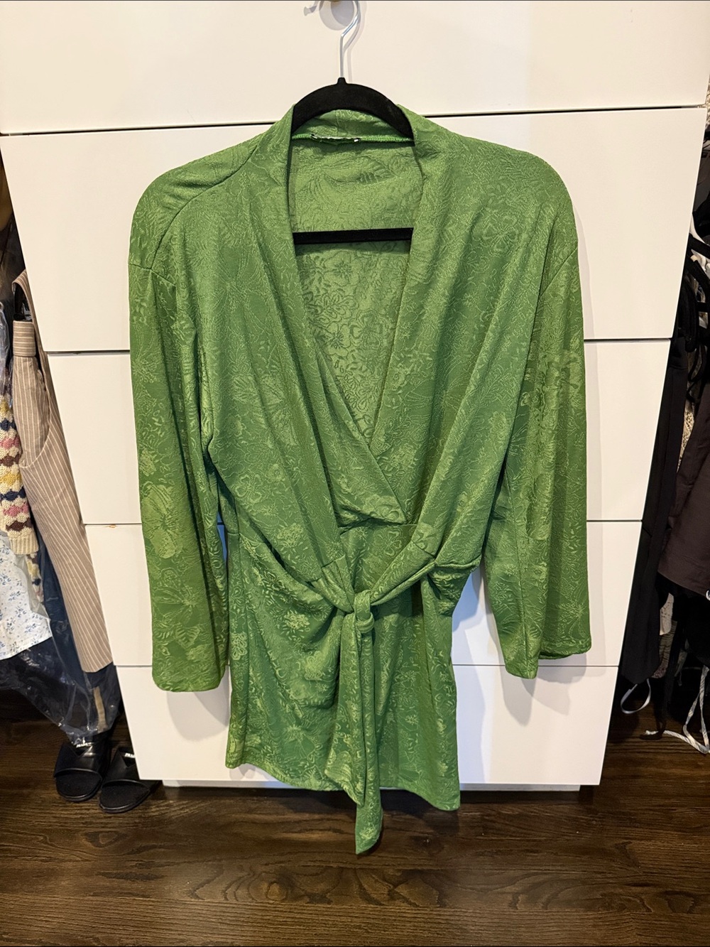 Zara Green Satin-Texture Mini Wrap Dress